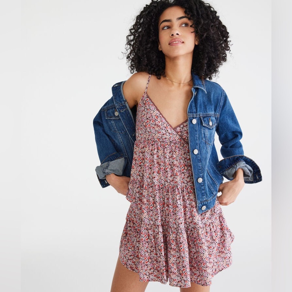 Floral V-neck Crossover Babydoll Dress